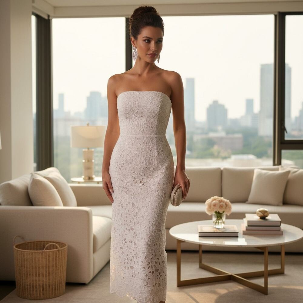 Katia Rae White Lace Strapless Dress – Size XL, NWT, Stretch Fabric, Zip Closure